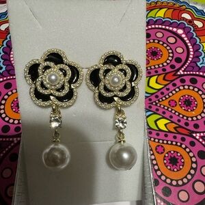 Inspired Camellia Post Back Earrings Gold Tone NEW